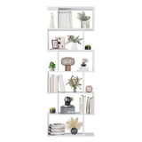 FOTOSOK S-Shaped 6-Tier White Bookcase - Modern Freestanding Display Shelf for Any Room FOTOSOK