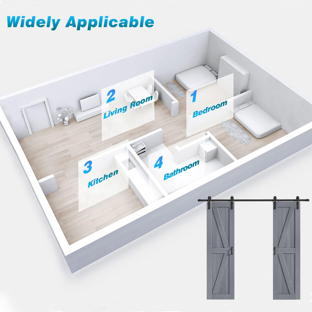 FREDBECK Gray Double 24x84 Inch Doors 48 Wood barn door with 8FT Barn Door Hardware Kit and Handle Included K Shape Spruce Double Surfaces,Simple Assembly is Required,K-Frame,Grey FREDBECK