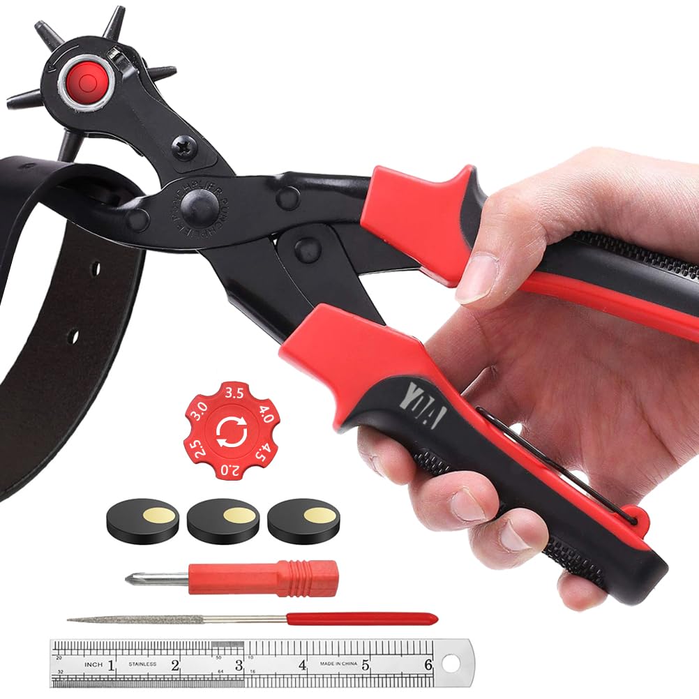 Leather Hole Punch Tool Set, Belt Hole Puncher Kit, Professional Puncher for Belt, Saddle, Dog Collars, Watch Strap, Shoe, Fabric, Paper, Craft Projects, Easily Punches Perfect Round Holes YIDAAN