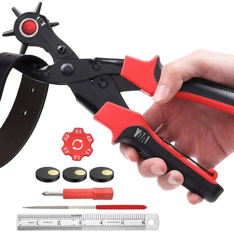 Leather Hole Punch Tool Set, Belt Hole Puncher Kit, Professional Puncher for Belt, Saddle, Dog Collars, Watch Strap, Shoe, Fabric, Paper, Craft Projects, Easily Punches Perfect Round Holes YIDAAN