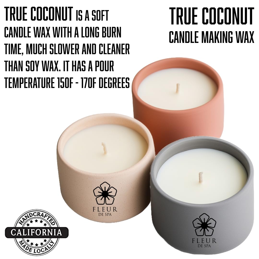 FLEUR DE SPA True Coconut Premium All-Natural Coconut Wax Blend for Luxurious DIY Candle Making - Made in The USA (1 Pound bar) fleur de spa