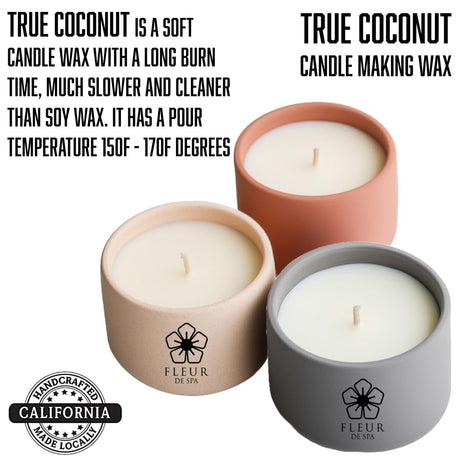 FLEUR DE SPA True Coconut Premium All-Natural Coconut Wax Blend for Luxurious DIY Candle Making - Made in The USA (1 Pound bar) fleur de spa