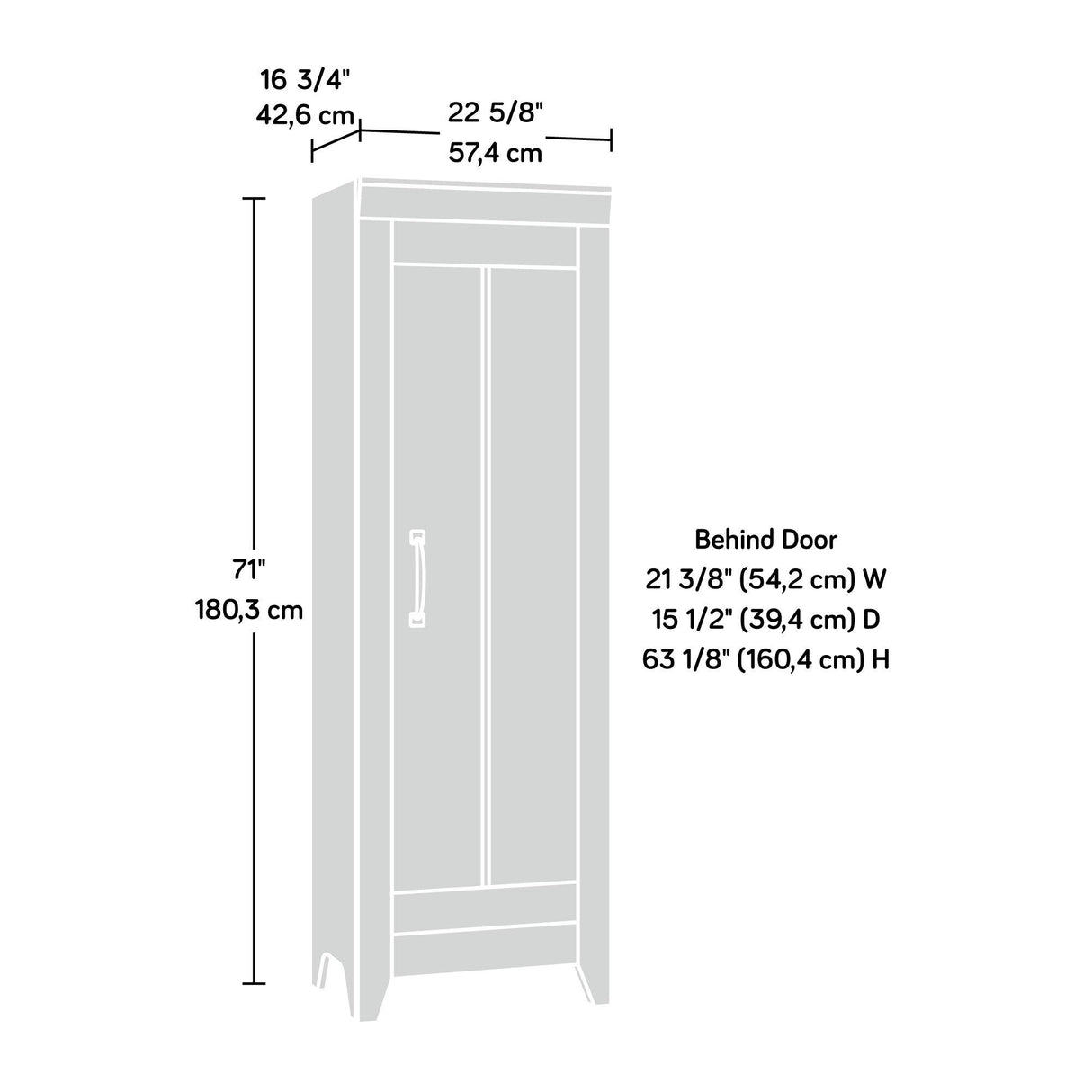 Sauder Adept Narrow Storage Pantry Cabinet, ‎L: 22.60" x W: 16.77" x H: 70.98", Craftsman Oak finish Sauder