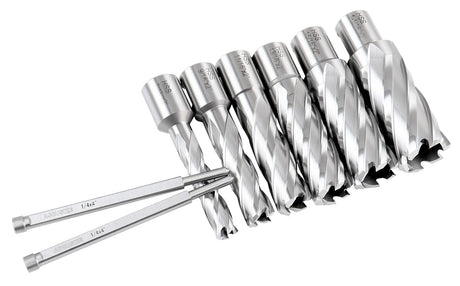 Accusize Industrial Tools Hss Annular Cutter Set, 2'' Cutting Depth, 7/16'' to 1-1/16'' Slugger Cutter, 8 Pcs/Set, HSS2-0000 Accusize Industrial Tools