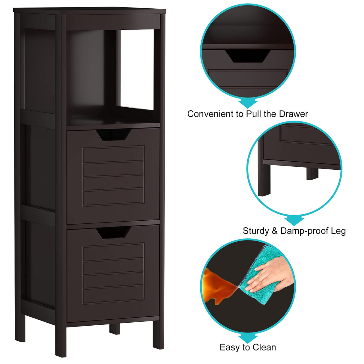 Tangkula Bathroom Floor Cabinet, Narrow Wood Storage Cabinet w/2 Switchable Drawers, Multifunctional Side Cabinet for Bathroom, Freestanding Small Cabinet for Small Spaces, 12 x 12 35 Inch (Espresso) Tangkula
