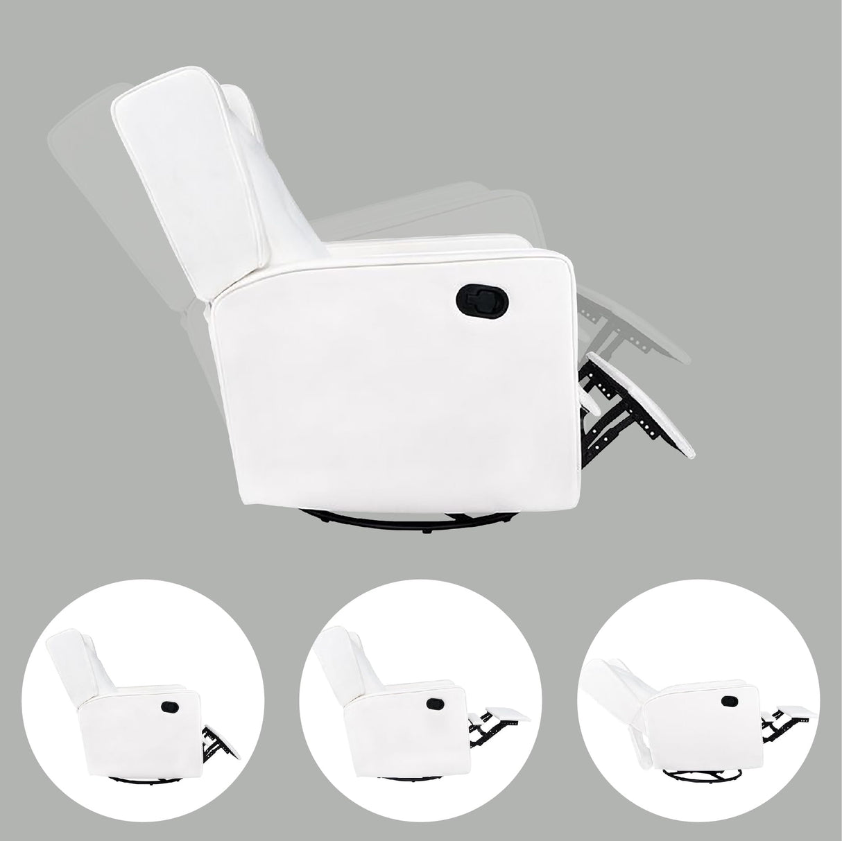 Naomi Home Odelia Swivel Rocker Recliner Glider, Bright White - Ergonomic Nursing Chair with Footrest for Soothing Comfort in Compact Spaces Naomi Home