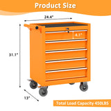 Granper 5-Drawer Tool Chest Tool Box with Wheels Movable Rolling Tool Chest High Capacity Tool Chest with Wheels Heavy Duty Tool Cabinet for Workshop, Garage, Mechanics and Repair Room(Orange) Granper