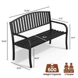 Granper Garden Bench, 50" Outdoor Bench, 660LBS Wrought Iron Porch Bench, Patio Bench with Armrests for Garden Lawn or Yard, Black Granper