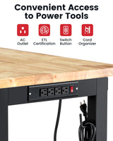 Workbench for Garage 48 Inch Work Bench Table Adjustable Height Rubberwood Tabletop Work Table with Power Outlets for Woodworking Shop Home Office Electronic Cutting Wood ENJOYWOOD