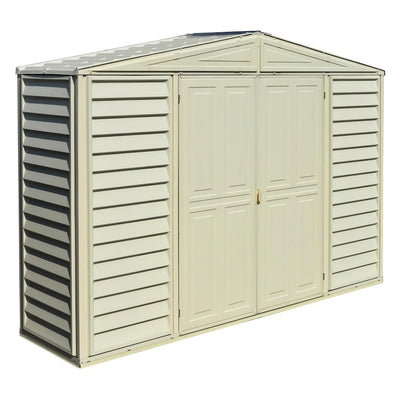 Duramax SidePro 10.5 Ft. x 3 Ft. Vinyl Garden Storage Shed | Made of Fire Retardant PVC Resin, All-Weather, Waterproof Outdoor Solution, Store Bikes, Tools, BBQ, Home Gym | Strong Metal Roof Structure