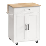 MAHANCRIS Kitchen Island on Wheels with Drop Leaf, Folding Countertop Kitchen Island Cart, Kitchen Island Table with Towel Rack, Drawer, for Kitchen, Dining Room, White and Natural KINW12501 MAHANCRIS