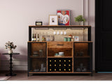 Gyfimoie Wine Bar Cabinet with Drawer and LED Lights, 55 Inches Industry Coffee Bar Cabinet with Wine Rack and Glass Goblet Holder, Kitchen Sideboard Buffet Cabinet for Liquor and Goblet Gyfimoie