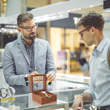 AHANDMAKER Single Watch Display Stand with Clear Glass Window Wood Watch Gift Box Watch Holder Jewelry Collection Jewelry Holder, Coconut Brown AHANDMAKER