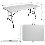 USEFULTEK Plastic Folding Table 6ft for Camping, Party, Dining, Barbecue, Picnic with Carrying Handle, Locks - White USEFULTEK