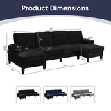 ijuicy 110" U Shaped Couch with Double Chaises, Sectional Couches for Living Room with Sleepable Armrest, 4 Seater Sofa Set/Sectional Sofa, Living Room Furniture (Chenille, Black) ijuicy