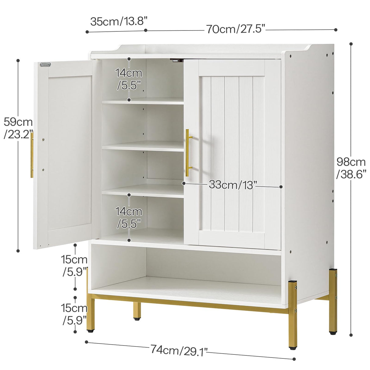 HOOBRO Shoe Cabinet, 5-Tier Shoe Storage Organizer with Doors, Wooden Shoe Cabinet Storage for Entryway, Freestanding Shoe Rack Cabinet with 3 Adjustable Shelves for Hallway, Gold and White DW41SC01 HOOBRO