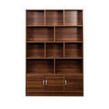 KEIKI 71" Tall Wooden Bookcase, Mid Century Modern Bookshelf with 5-Tier Storage, 3 Doors Open Style Display Shelf W/10 Cubes, Book Shelves Cabinet for Home Office Living Room, Brown KEIKI