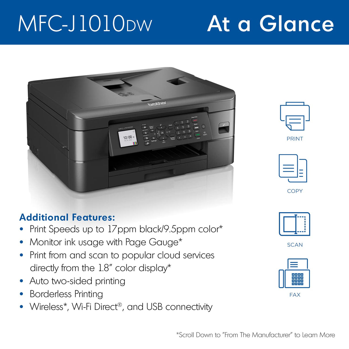 Brother MFC-J1010DW Wireless Color Inkjet All-in-One Printer with Mobile Device and Duplex Printing, Refresh Subscription and Amazon Dash Replenishment Ready Brother
