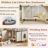 JanflyHome Litter Box Enclosure for 2 Cats, Double Hidden Litter Box Cabinet Furniture with Scratching Pad, Indoor Wood End Table Side Table Cat Washroom, White JanflyHome