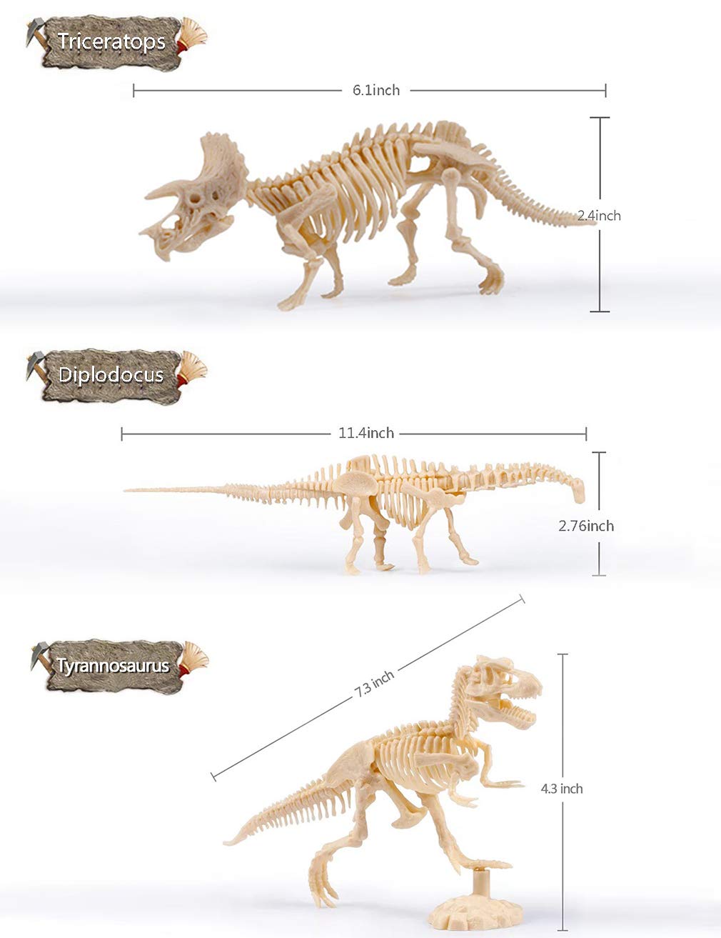 Dinosaur Excavation Kits For Kids,Dino Dig Kits T-Rex,Triceratops and Diplodocus,Dinosaur Fossil Excavation Kits ,Children's Popular Science Education Toys - Dinosaur DIY Toys（Three-piece suit） AKINGSHOP