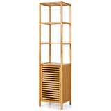 Tangkula Bathroom Cabinet, 65 Inch Tall Slim Bathroom Storage Cabinet with Shutter Door and 3 Open Shelves, Narrow Multifunctional Freestanding Linen Tower Cabinet, Natural Bamboo, 15.5x14.5x65 Inch Tangkula