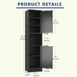 YAUWOH Black Tall Metal Storage Cabinet,Metal Locker Storage Cabinet with 3 Adjustable Shelves and 2 Doors,Narrow Sideboard for Small Spaces, Living Room, Home Office, Dining Room YAUWOH