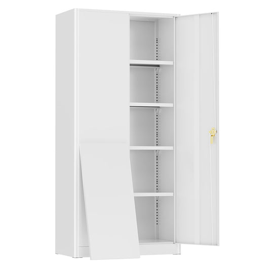 Oakmont Metal Storage Cabinet for Tool Organization, 72" Lockable Garage Storage Cabinets with 2 Doors and 4 Adjustable Shelves, Locking File Cabinet for Office, Home, School (72“-White) - WoodArtSupply