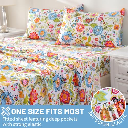 Bedlifes King Size Extra Deep Pocket Sheet Sets - Fits Mattresses Up to 18-24" Thick, 4-Piece Microfiber Set with 1800 Thread Count, Soft, Smooth, Breathable, Featuring Floral Spring Design Bedlifes