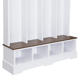 Merax 59" W Hall Tree,Farmhouse Entryway Storage and Wood Coat Rack, Entryway Furniture with 8 Hooks, Hall Tree with Bench and Shoe Storage, Rustic White Merax