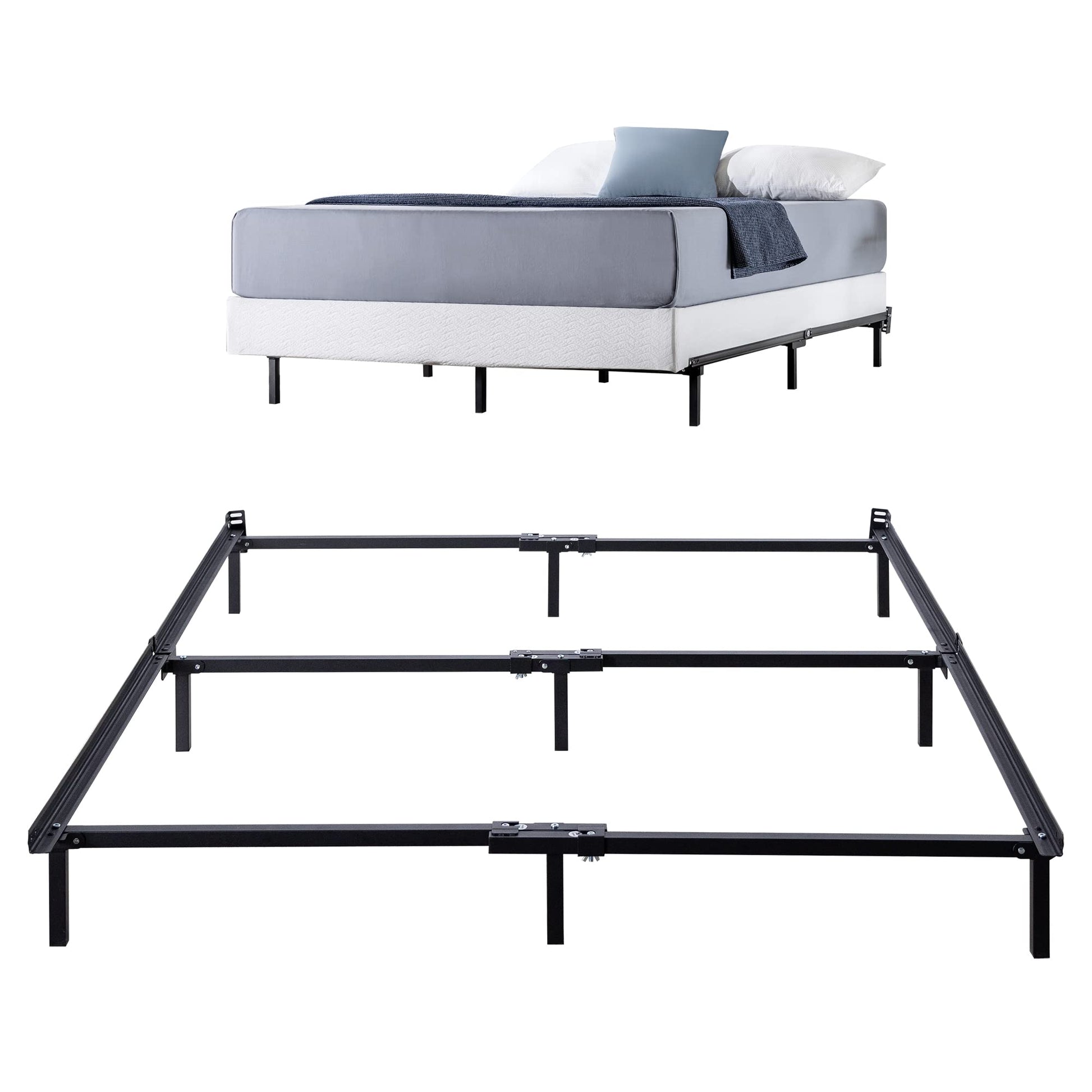 ZINUS Compack 7-Inch Metal Bed Frame for Box Spring & Mattress, Black, Queen - WoodArtSupply