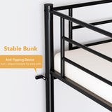 Bonnlo Bunk Bed Twin Over Twin with 13 inches Tall Guardrail, Metal Twin Bunk Bed with Flat Rungs Design,No Boxing Spring Needed, Black Bonnlo