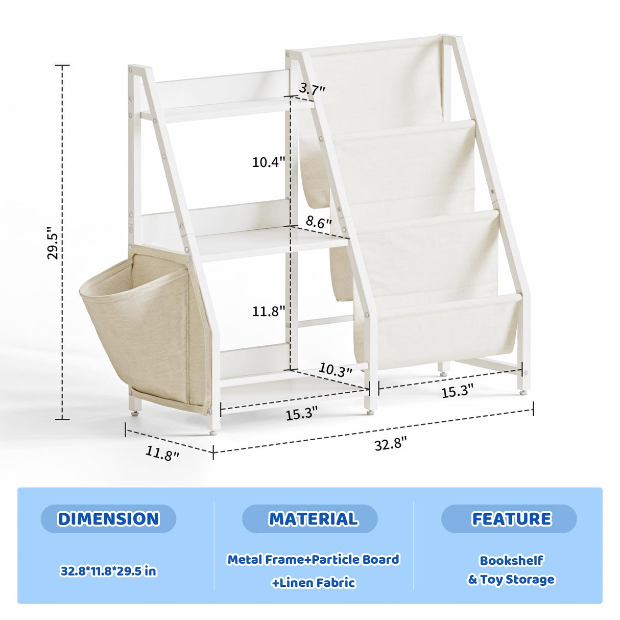HAVLOTII Kids Bookshelf and Toy Organizer, 3 Tier Bookshelf for Kids, Montessori Bookcase Book Shelf Rooms, Bedroom, Playroom, Nursery, Toy Storage Organizer with Bookshelf (White) HAVLOTII