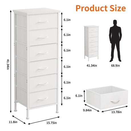 Fixwal White Tall Dresser for Bedroom Closet Organizers and Storage Tall Fabric Dresser with 6 Drawers, Small Clothes Storage Girl Bedroom Furniture Fixwal