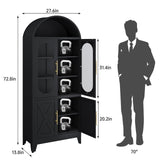 RISTERN 73" Tall Arched Kitchen Pantry Cabinet, Modern Metal Farmhouse Storage Cabinets, Steel Cabinet with Glass Doors and Adjustable Shelves, Living Room, Dining Room and Office, Black RISTERN