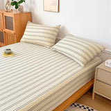 VM VOUGEMARKET Striped Fitted Sheet Queen 1 Piece,Washed Cotton Beige Single Bottom Sheet with 15" Deep Pocket,Comfortable and Breathable Mattress Cover,60" x 80" VM VOUGEMARKET