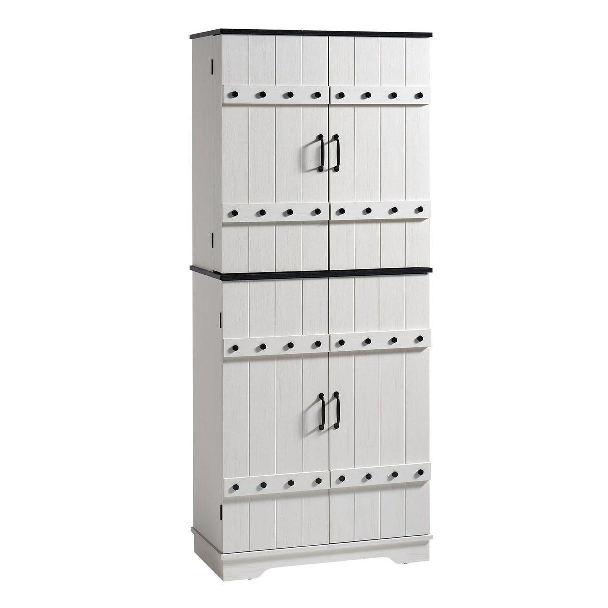 VanAcc 72" Tall Farmhouse Kitchen Pantry Cabinet with Door Organizer & Adjustable Shelves, Wooden Storage Cupboard with Drawer and Barn Doors for Kitchen, Dining Room, Living Room, Distressed White VanAcc