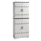 VanAcc 72" Tall Farmhouse Kitchen Pantry Cabinet with Door Organizer & Adjustable Shelves, Wooden Storage Cupboard with Drawer and Barn Doors for Kitchen, Dining Room, Living Room, Distressed White VanAcc