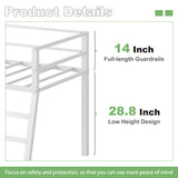 Lutown-Teen Loft Bed Twin Size, Low Junior Metal Twin Loft Bed with Stairs and Safety Guard, Noise Free and Space Saving, White Lutown-Teen
