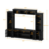ROMSHINE Wall Unit Entertainment Center, TV Wall Units for Living Room with Storage, 102" W Large Farmhouse TV Stand with Glass Doors, Ajustable Bookshelf & Bridge for Bedroom, Black ROMSHINE