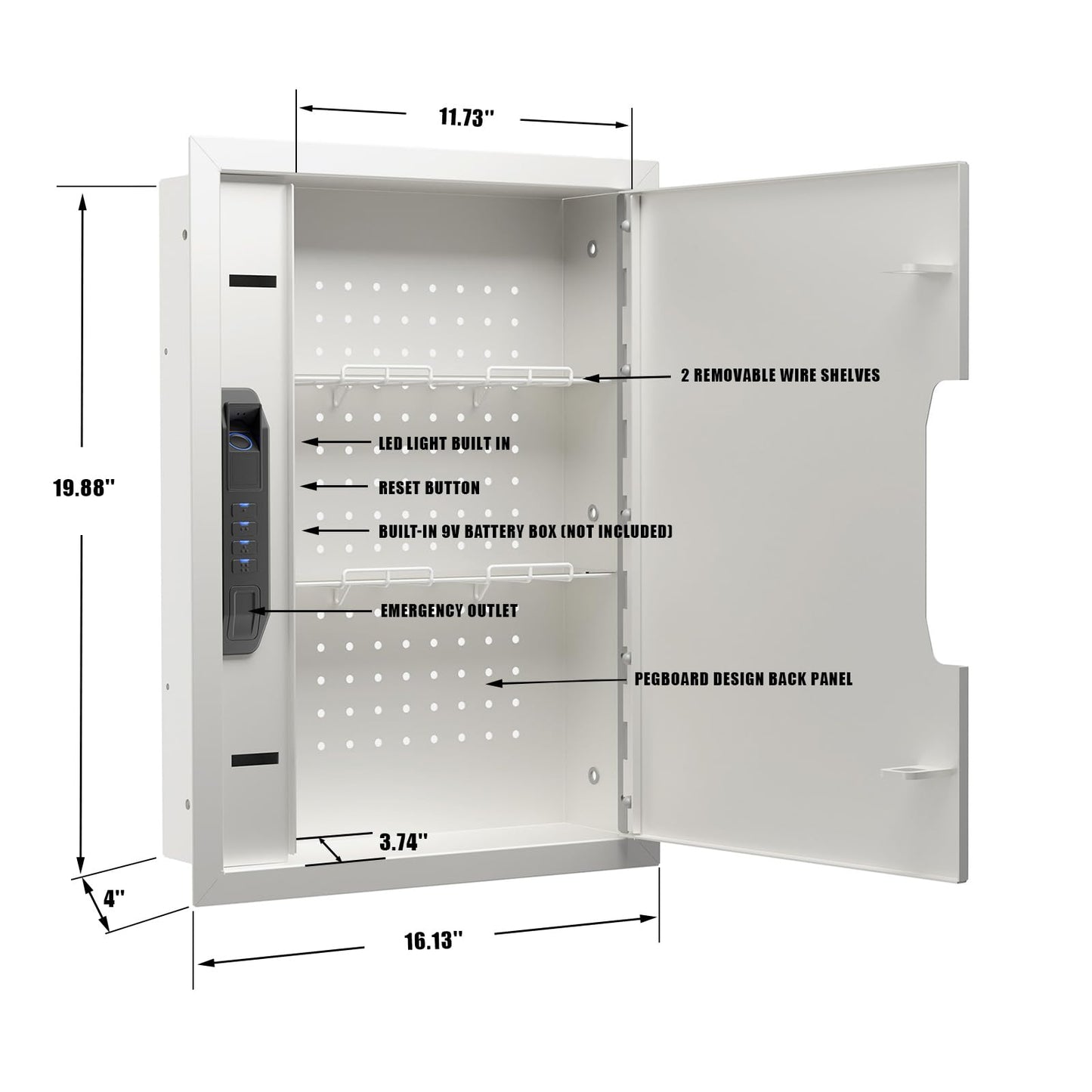 MAXSAFES Wall Gun Safe with Super Finger Vein Recognition Lock Electronic Hidden Safe with Removable Pegboard & Shelfs, Wall Safes Between the Studs for Handguns, Valuables, Home or Business