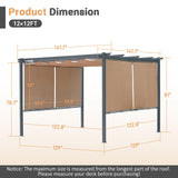 Masyardi 12 x 12 Ft Outdoor Aluminum Pergola, Retractable Canopy & 2 Sides Shades for Patio Backyard Garden Deck Masyardi