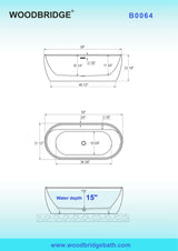 WOODBRIDGE 59" Acrylic Freestanding Bathtub Contemporary Soaking White Tub with Chrome Overflow and Drain,B0064-C WOODBRIDGE