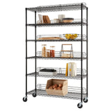 TRINITY Heavy Duty 6-Tier Adjustable Wire Shelving with Wheels and Backstands for Kitchen Organization, Garage Shelving, NSF Certified, 48” W x 18” D x 72-77” H, 800-4800 lb Capacity, Black TRINITY