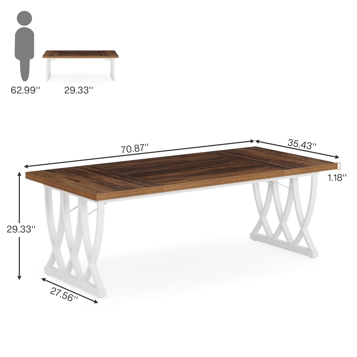 Tribesigns 6 ft Conference Table for 6-8 People, 70.86-Inch Rectangle Conference Table Meeting Seminar Table with Unique Curved Metal Support for Home Office (Retro Brown & White, Without Cha - WoodArtSupply