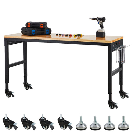 GarveeTech Adjustable Workbench 75' x 25', 2000 Lbs Load Capacity, 29.5"-38.4" Heights Garage Worktable with Universal Wheels & Power Outlet, Heavy-Duty Table for Workshop Office Home Commercial GarveeTech