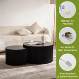 Round Nesting Coffee Table Modern Black Fluted Coffee Table Set of 2 Stripe Round Coffee Tables Drum Crescent Side Table Accent End Table for Living Room (Black B Large) WUPDPQS