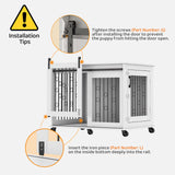 IchbinGo Large Dog Crate Furniture with Sliding Barn Door, 43.7" Wooden Dog Kennel End Table with Wheels and Flip-top Plate Dog House with Detachable Divider for Small/Medium/Large Dog (White) IchbinGo