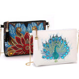 2 Pcs Diamond Painting Crossbody Bag, DIY 5D Diamond Painting Handbag Kit with Chain and Tassel, Bling Rhinestone Makeup Shoulder Bag for Woman, DIY Craft Gift, Peacock JBTM24