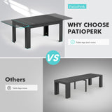 PatioPerk Extendable Dining Room Table for 6-10 Person, Plank and Beam Farmhouse Large Rectangular Kitchen Tables for Living Meeting Room (Black) PatioPerk