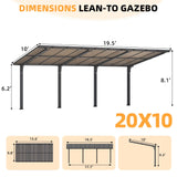 AECOJOY 20' x 10' Outdoo Gazebo for Patio, Large 10x20 Pergola Carport, Freestanding Lean to Hard Top Gazebo Shelter Pergolas and Gazebos Clearance with Roof, Wall-Mounted Heavy Duty Awnings for Patio AECOJOY